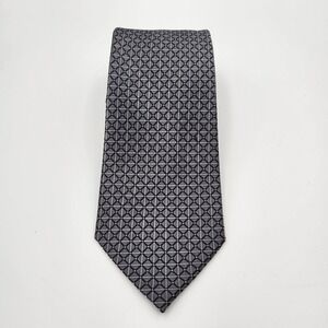 John Bartlett Statements Mens Black Geometric Grid Pattern Silk Formal Neck Tie